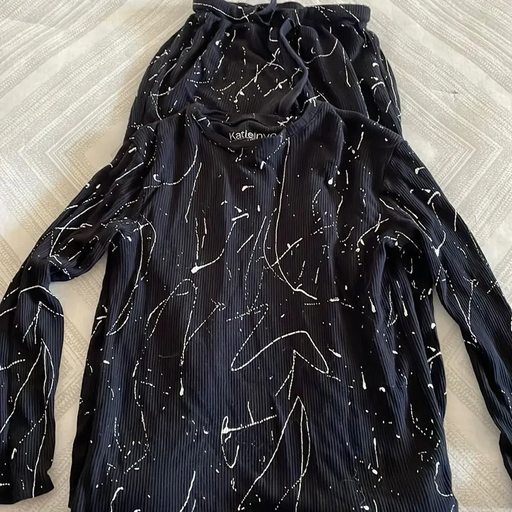 Katie J NYC Couture Girls Black with White Splatter Matching Top & Pants